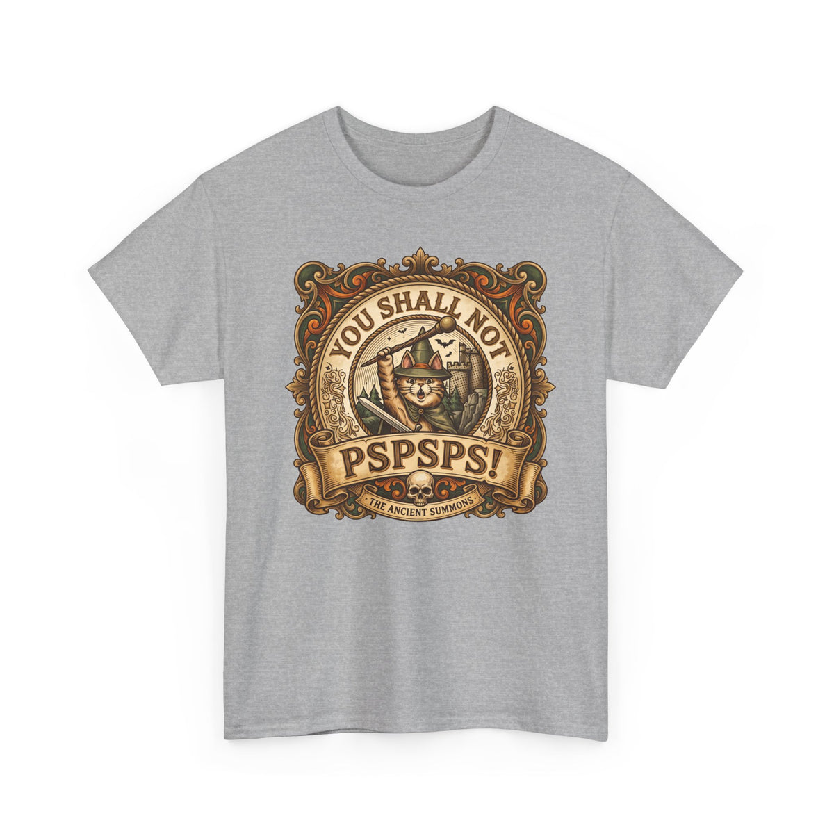 You Shall Not Pspsps Ancient Summons Cat Shirt — Fantasy Wizard T-Shirt
