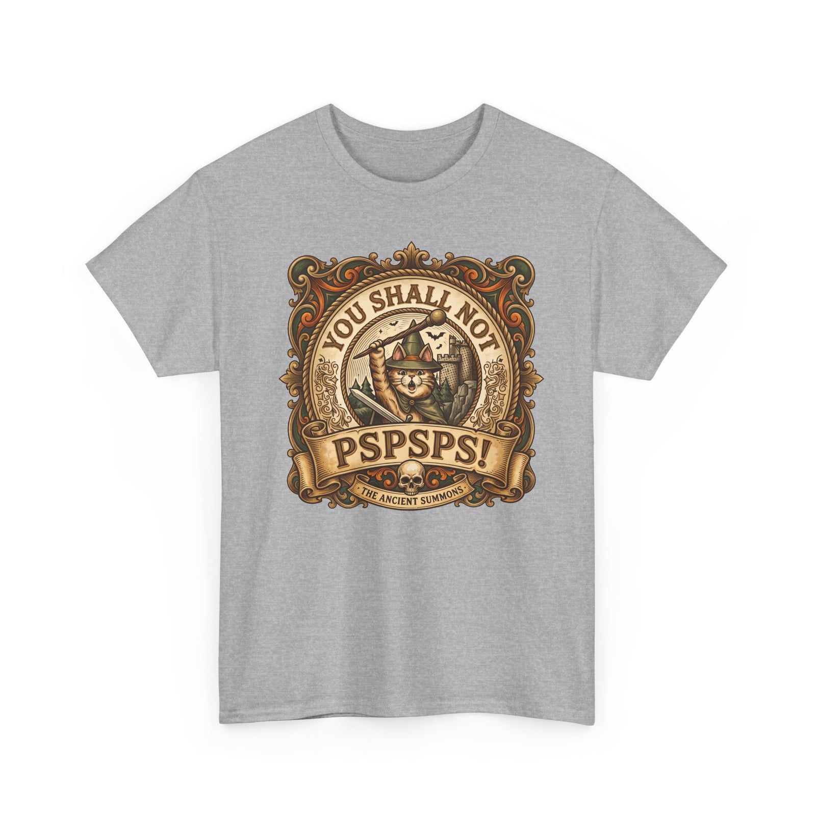 You Shall Not Pspsps Ancient Summons Cat Shirt — Fantasy Wizard T-Shirt