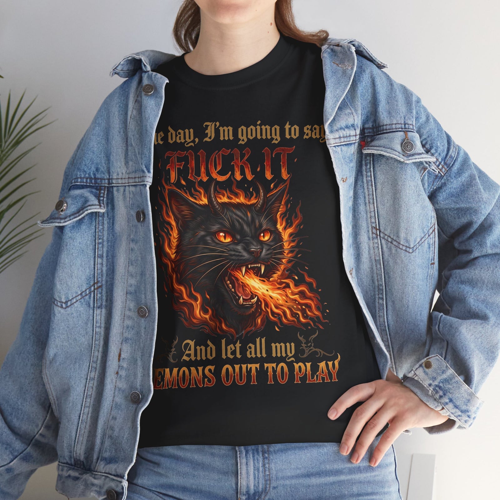 One Day I'm Going To Say Fuck It Demon Cat T-Shirt — Fiery Fire Breathing Black Cat Tee