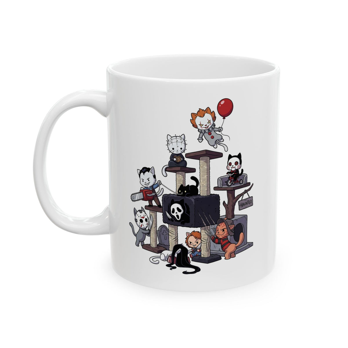 Horror Movie Cats T‑Mug — Cute Creepy Kitty Playground
