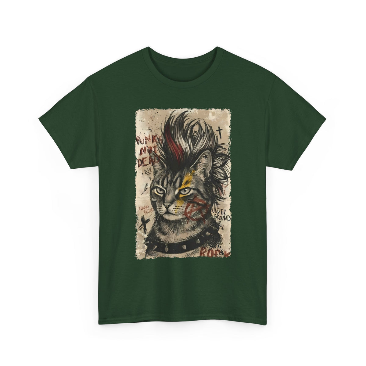 Punks Not Dead Cat T-Shirt — Edgy Mohawk Anarchy Feline Graphic
