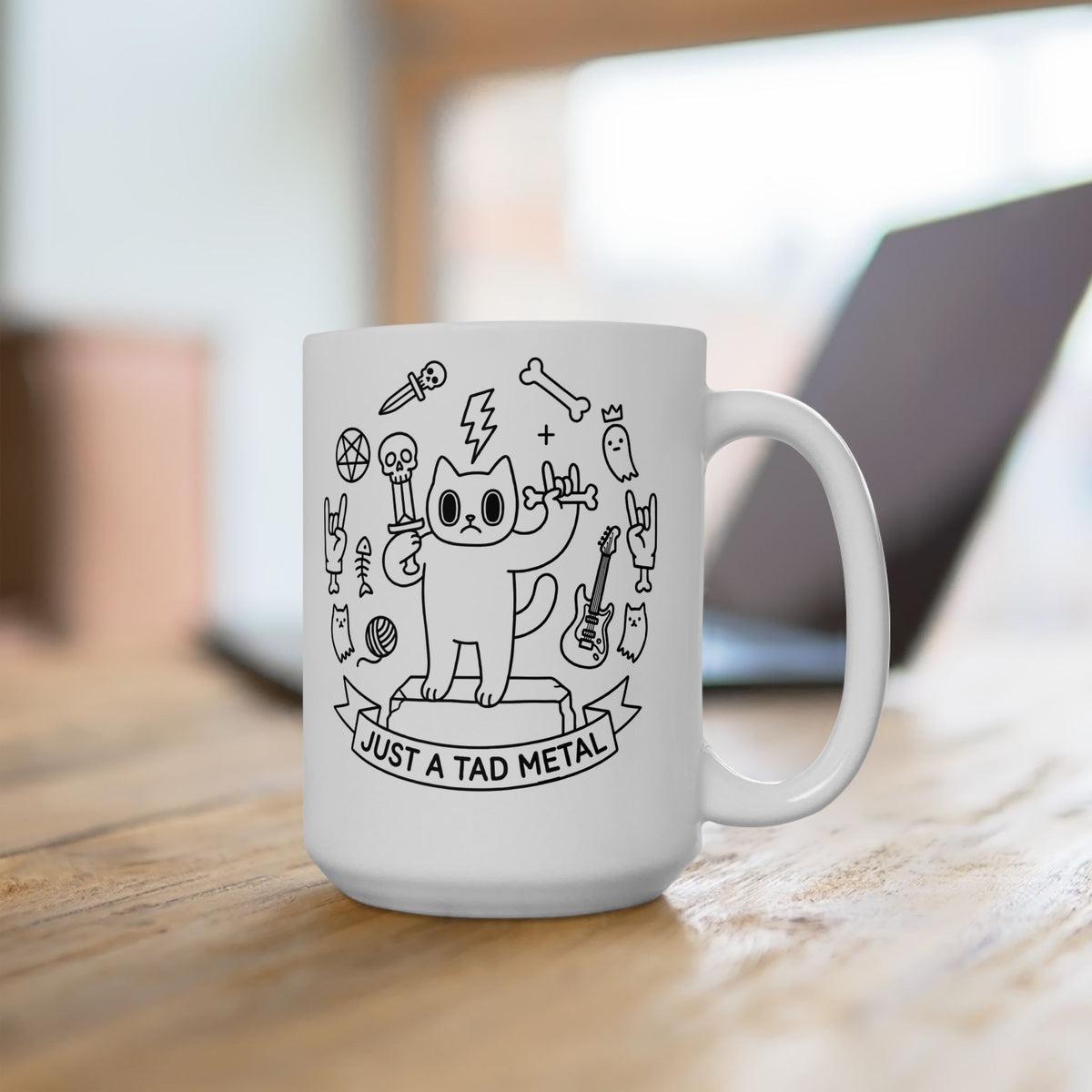 Just A Tad Metal Cat Ceramic Mug — Funny Heavy Metal Rocker Feline Mug
