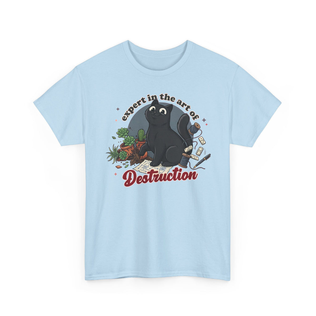 Cat Destruction T-Shirt — “Expert in the Art of Destruction” Cute Cat Plant Shirt
