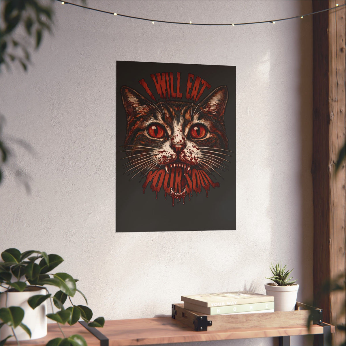 I Will Eat Your Soul Poster — Horror Demon Cat Graphic Poster