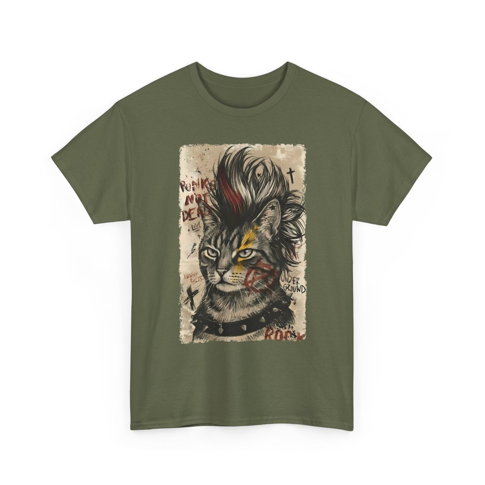Punks Not Dead Cat T-Shirt — Edgy Mohawk Anarchy Feline Graphic