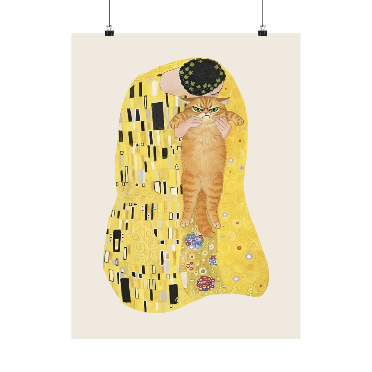 Cat &amp; The Kiss Poster — Romantic Cat Illustration Poster