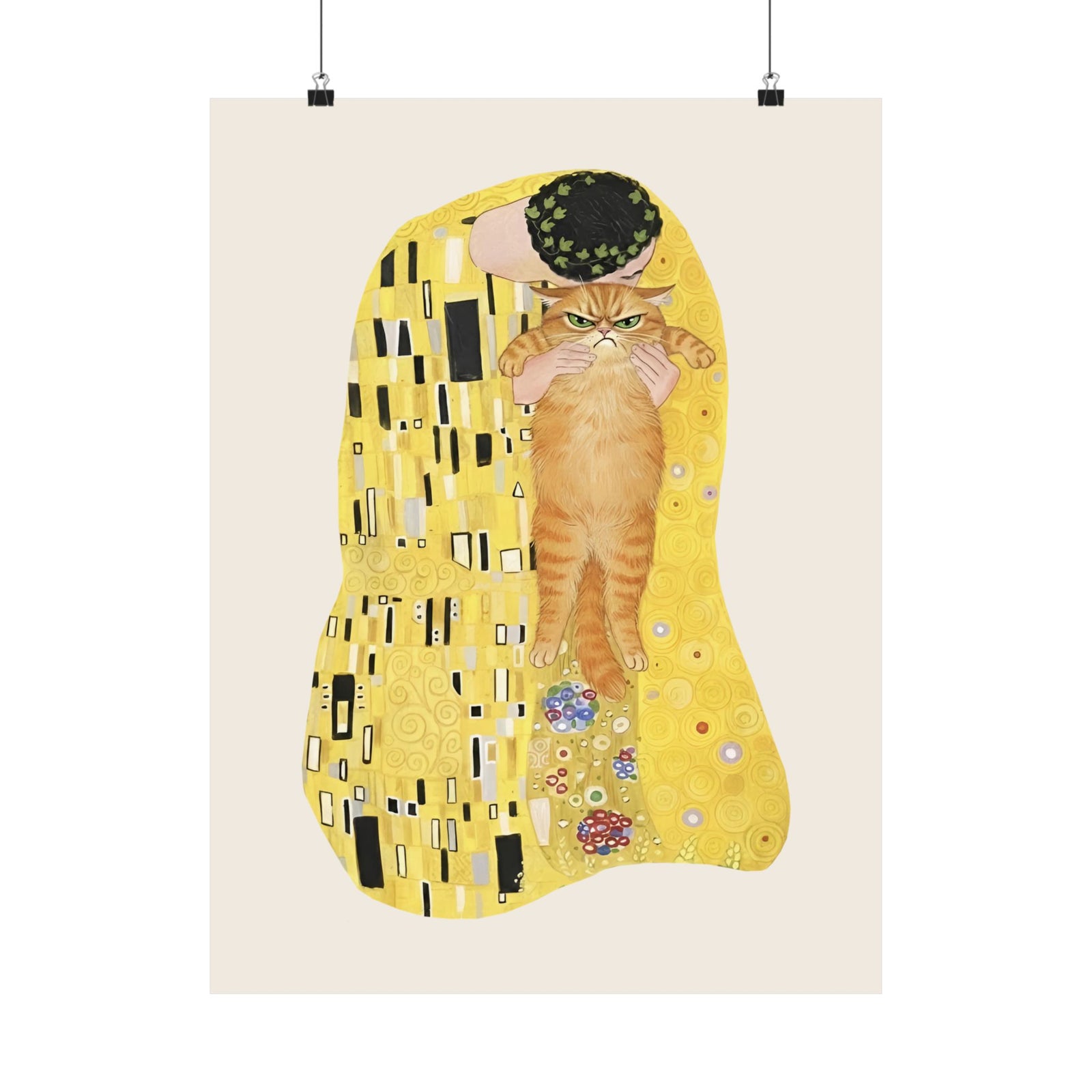 Cat & The Kiss Poster — Romantic Cat Illustration Poster