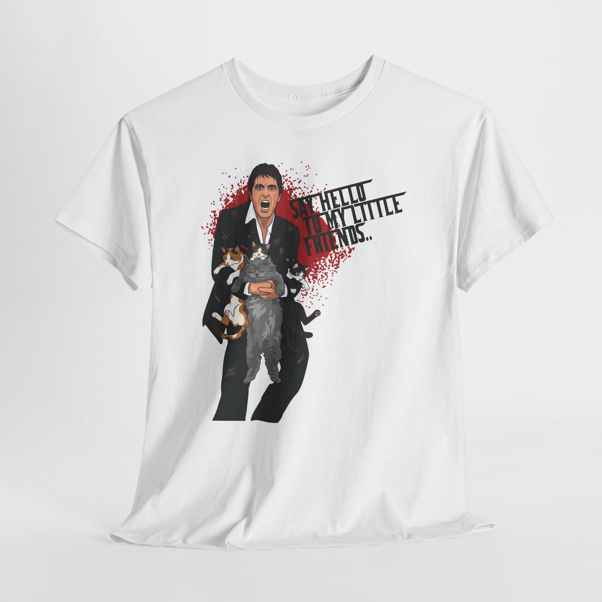 Say Hello To My Little Friends T-Shirt Funny Gangster Holding Cats Graphic Tee