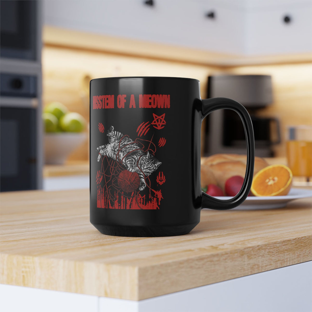 Hissten Of A Meown Black Mug — Funny Cat Pun Mug