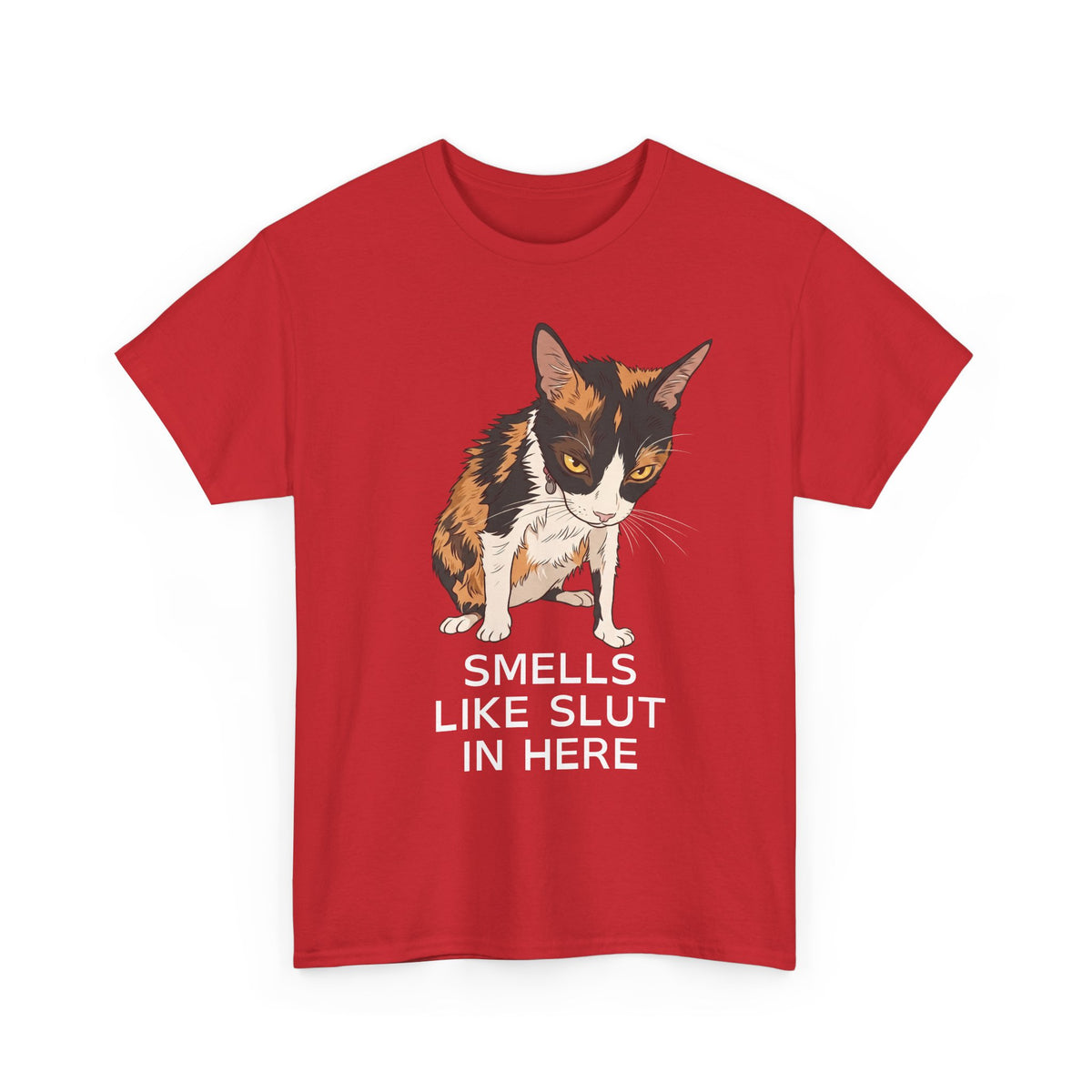 Smells Like Slut In Here T-Shirt — Funny Grumpy Calico Cat Meme Tee