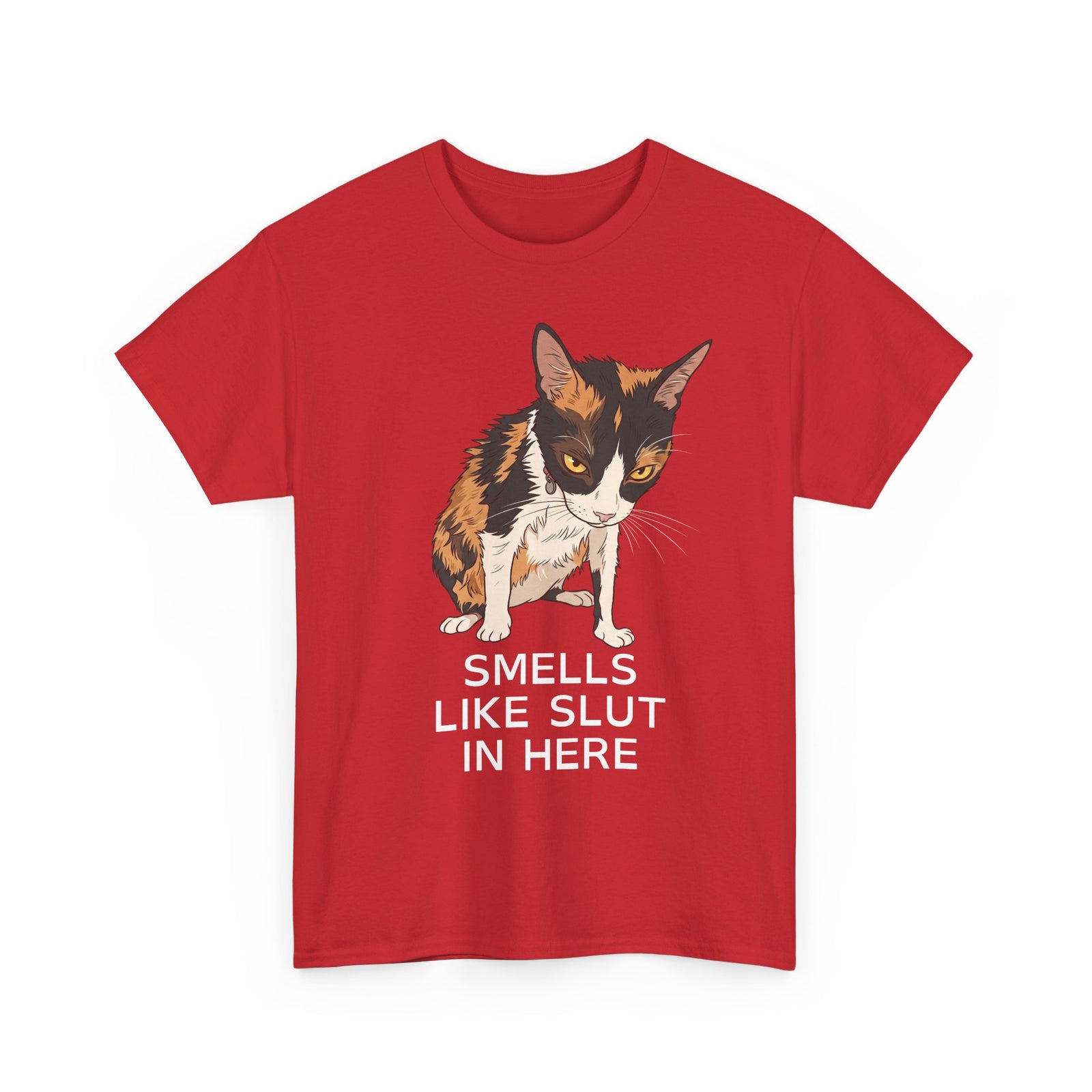 Smells Like Slut In Here T-Shirt — Funny Grumpy Calico Cat Meme Tee