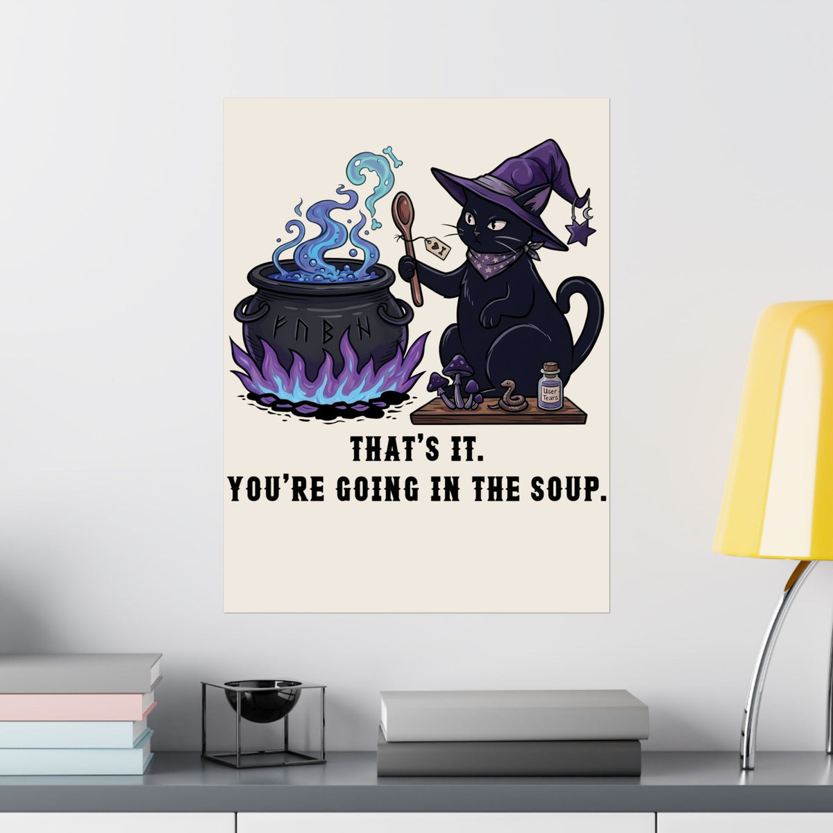 Black Cat “Purrfect Potion” Poster — Witchy Cat Graphic Poster