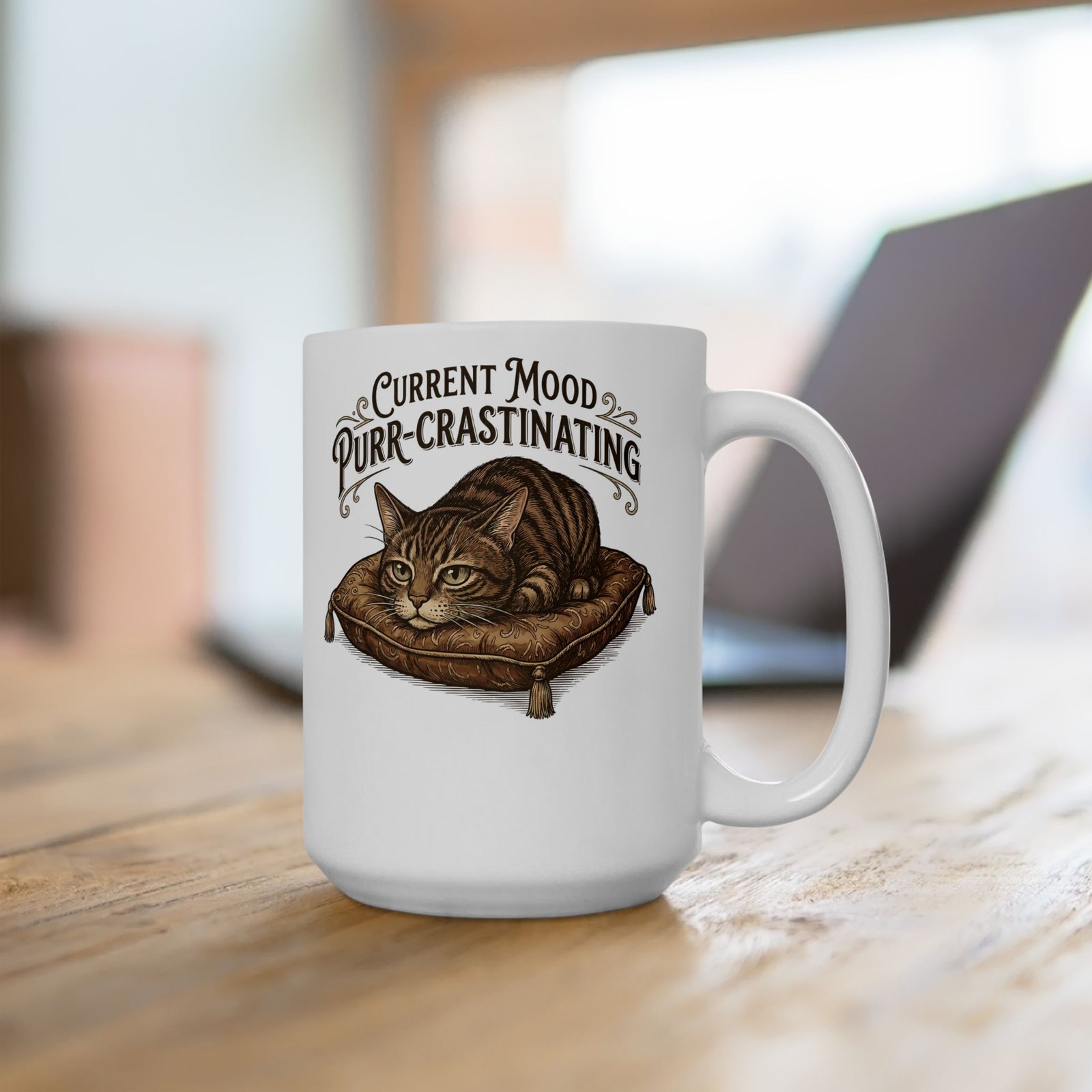 Current Mood: Purr-Crastinating Cat Ceramic Mug