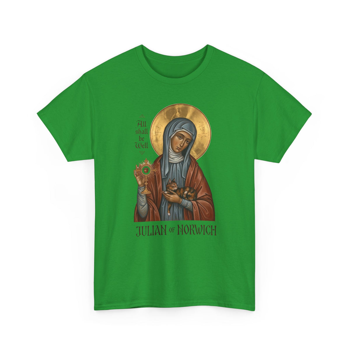 Julian of Norwich & Cat T-Shirt — Spiritual Saint Tee for Cat Lovers