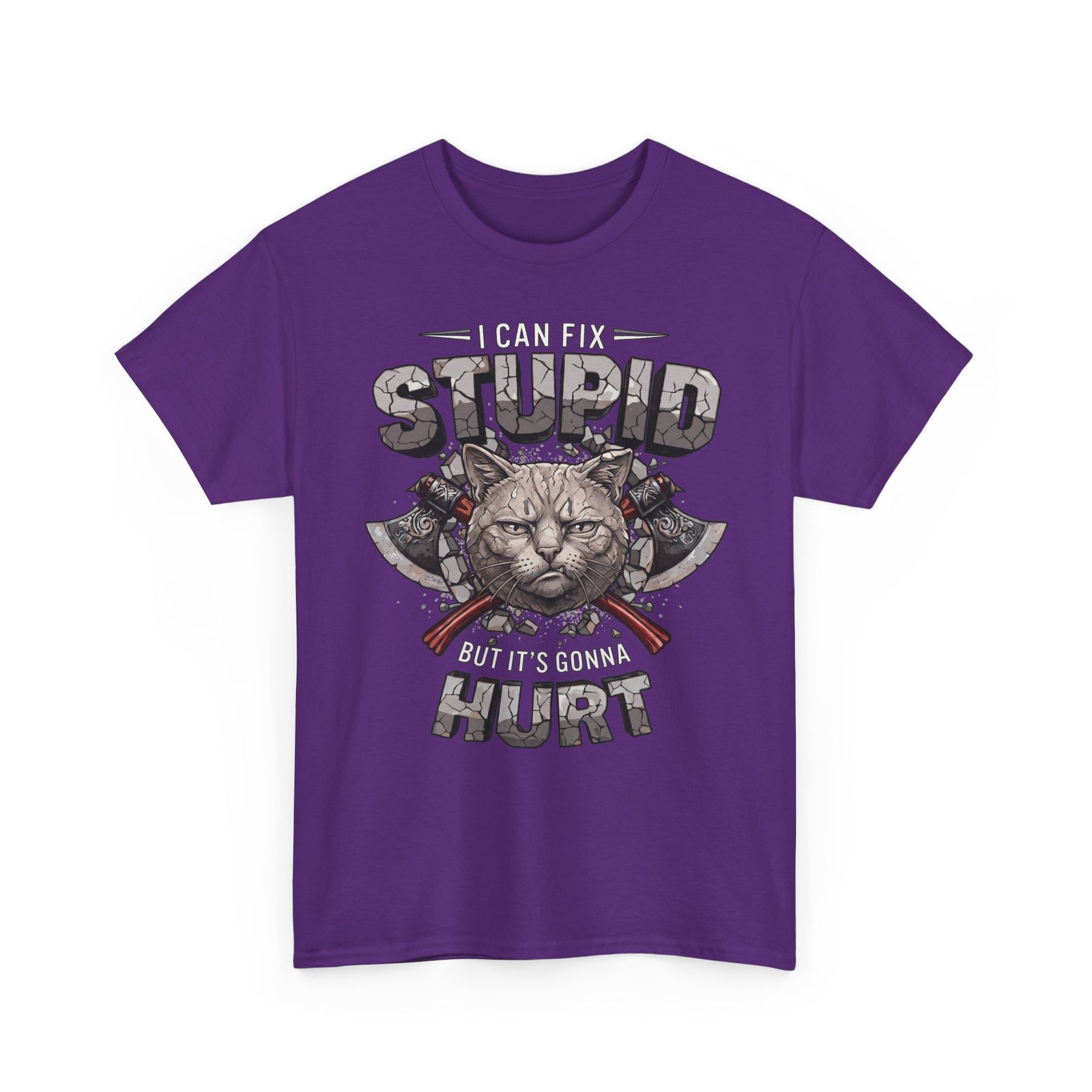 I Can Fix Stupid But It's Gonna Hurt T-Shirt — Edgy Battle Axe Cat Tee