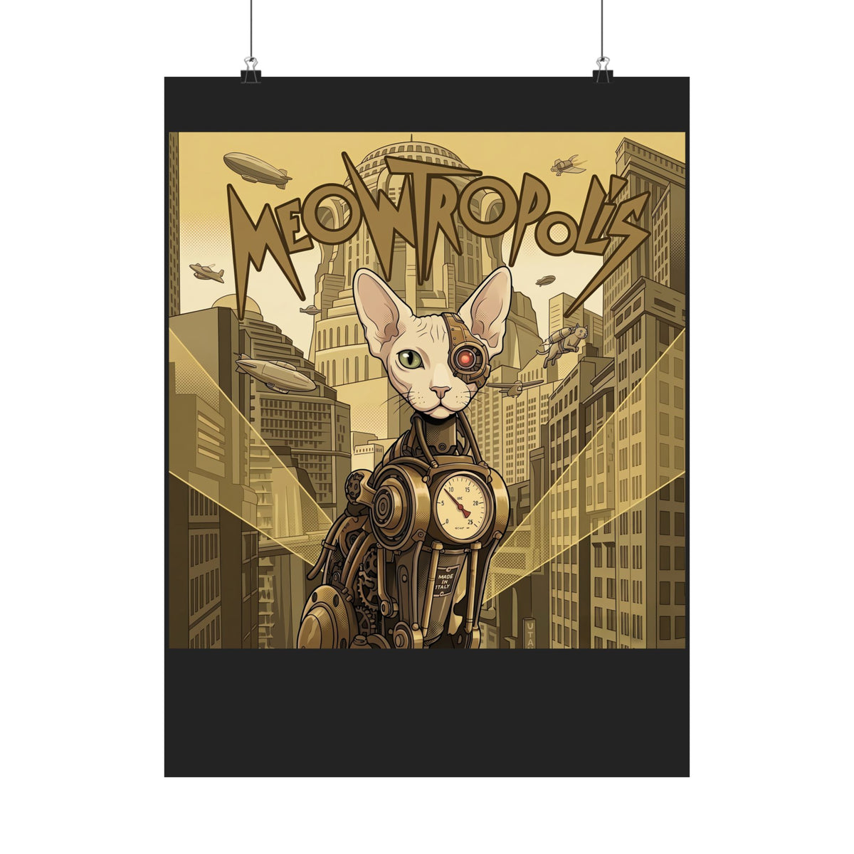 Meowtropolis Sci‑Fi Cat Poster — Futuristic Cat Graphic Poster