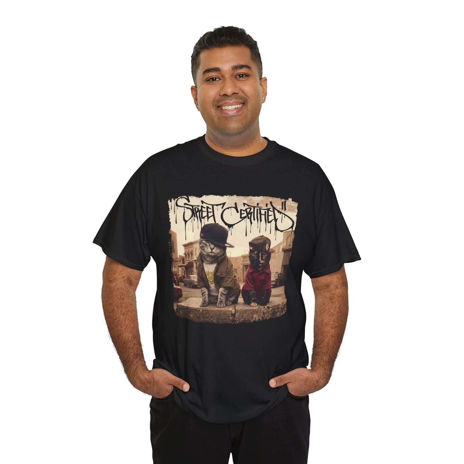 Funny Streetwear Cats "Street Certified" Retro Graphic Tee