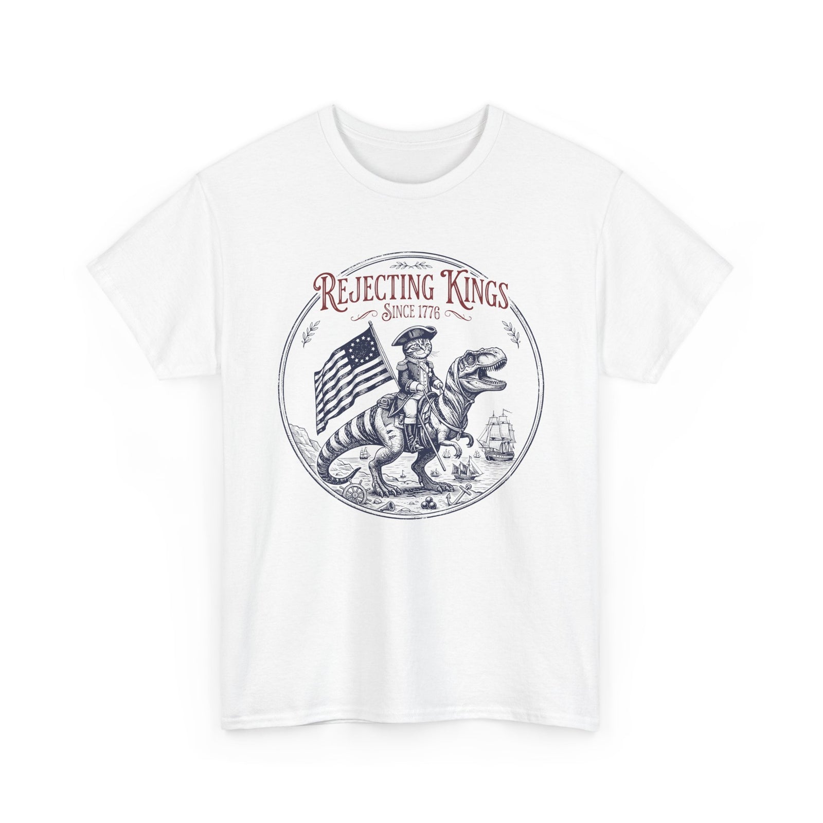 Funny Cat T-Shirt "Rejecting Kings, One Meow at a Time" Fourth of July Tee