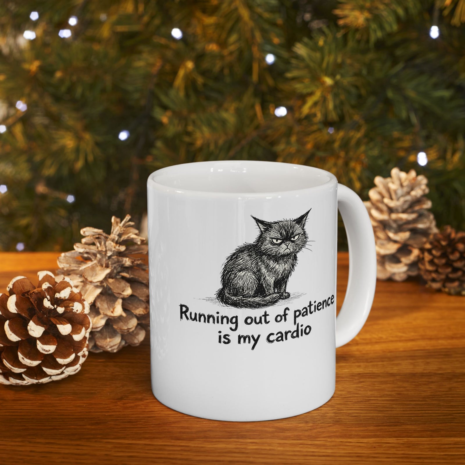 Running Out Of Patience Is My Cardio Cat Ceramic Mug