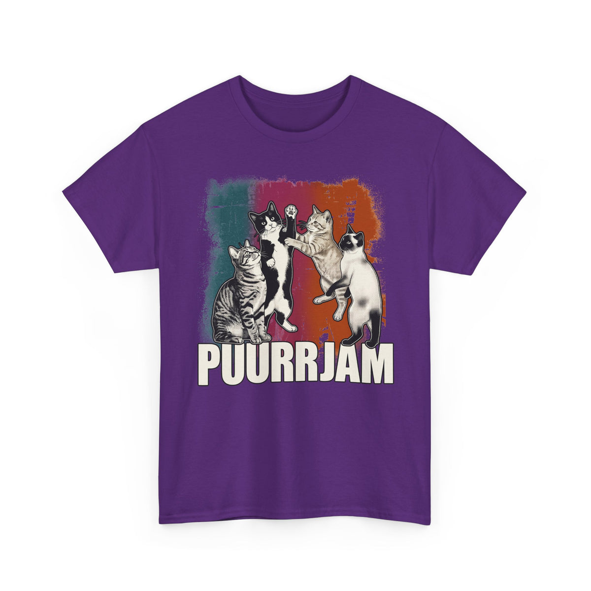 Purrjam Cat Band T‑Shirt — Vintage Retro Feline Music Graphic Tee