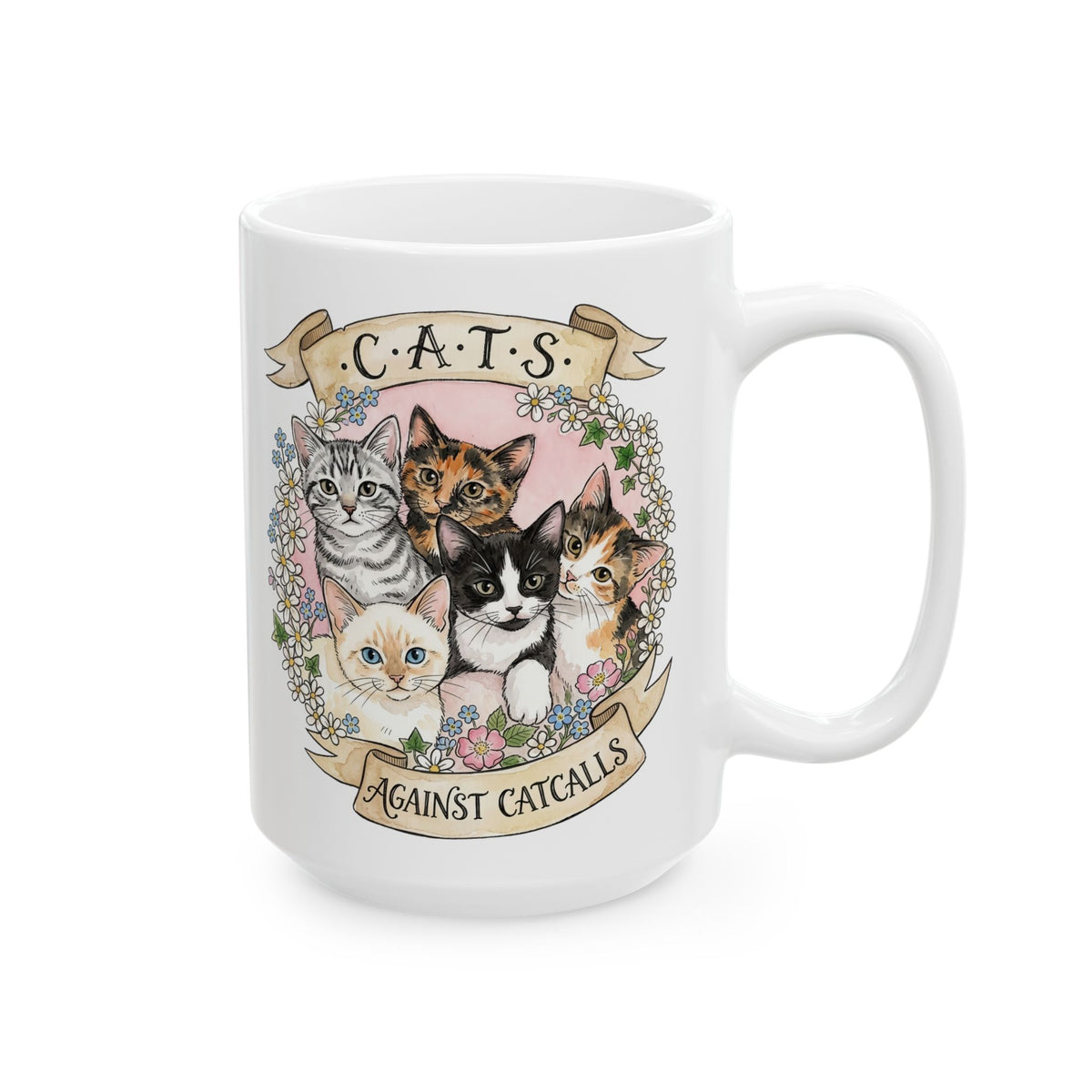 Cat Against Catcalls Ceramic Mug — Feminist Anti-Harassment Mug