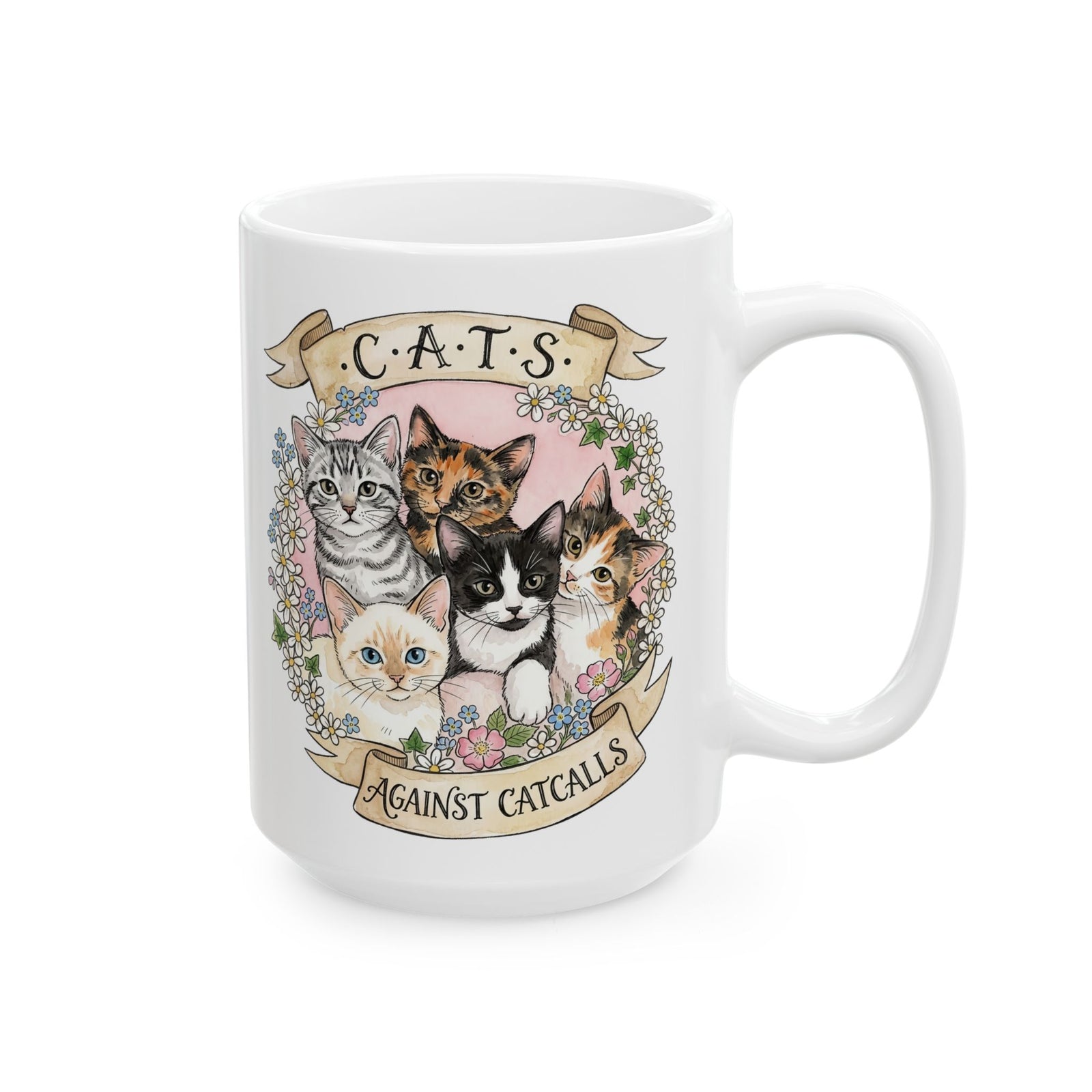 Cat Against Catcalls Ceramic Mug — Feminist Anti-Harassment Mug