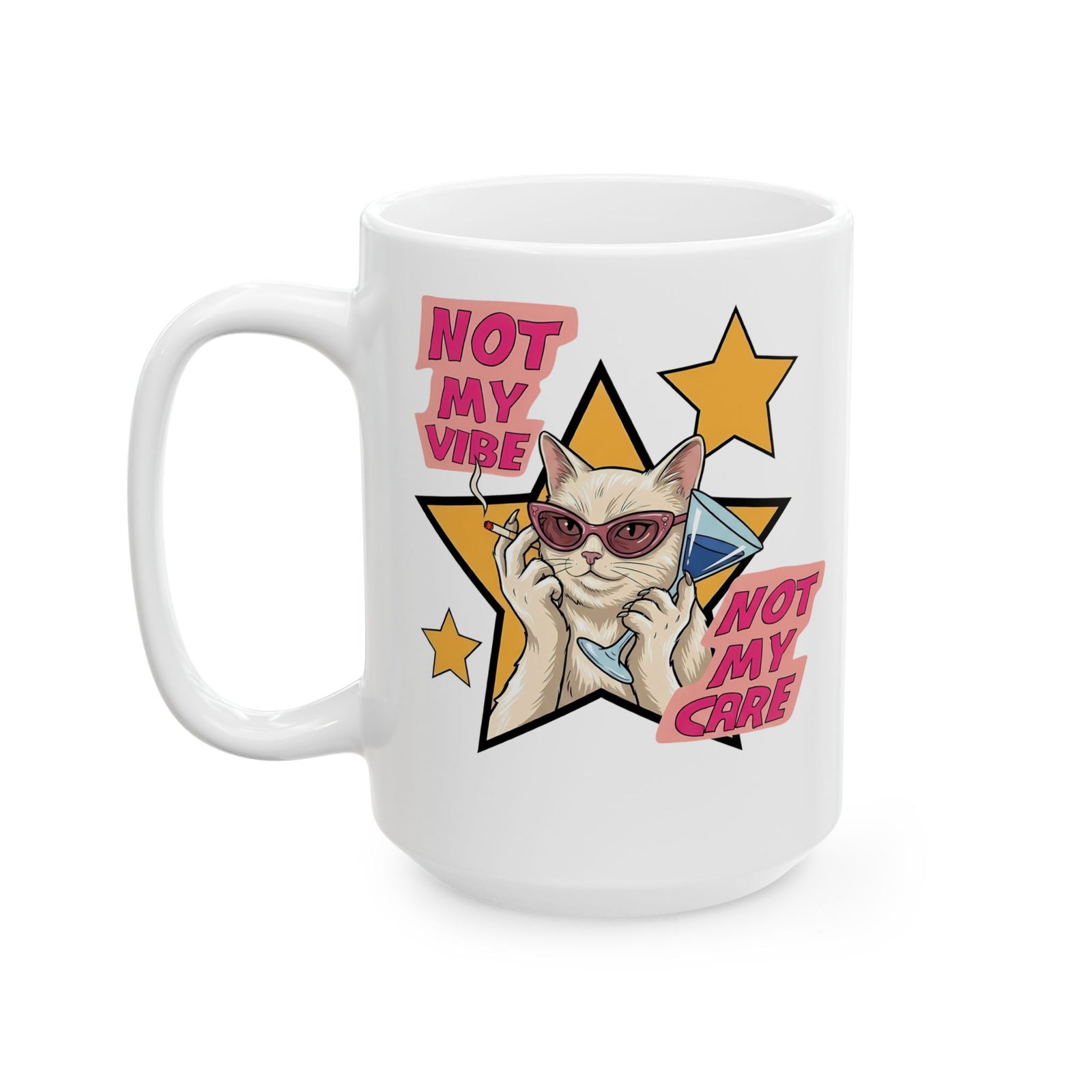 Not My Care Retro Cat Ceramic Mug — Unbothered Pop Art Feline Mug