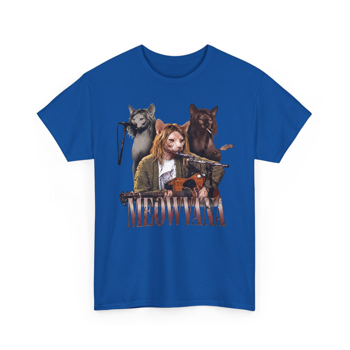 Meowvana Grunge Cat Band T-Shirt — Funny 90s Rock Sphynx Cat Tee