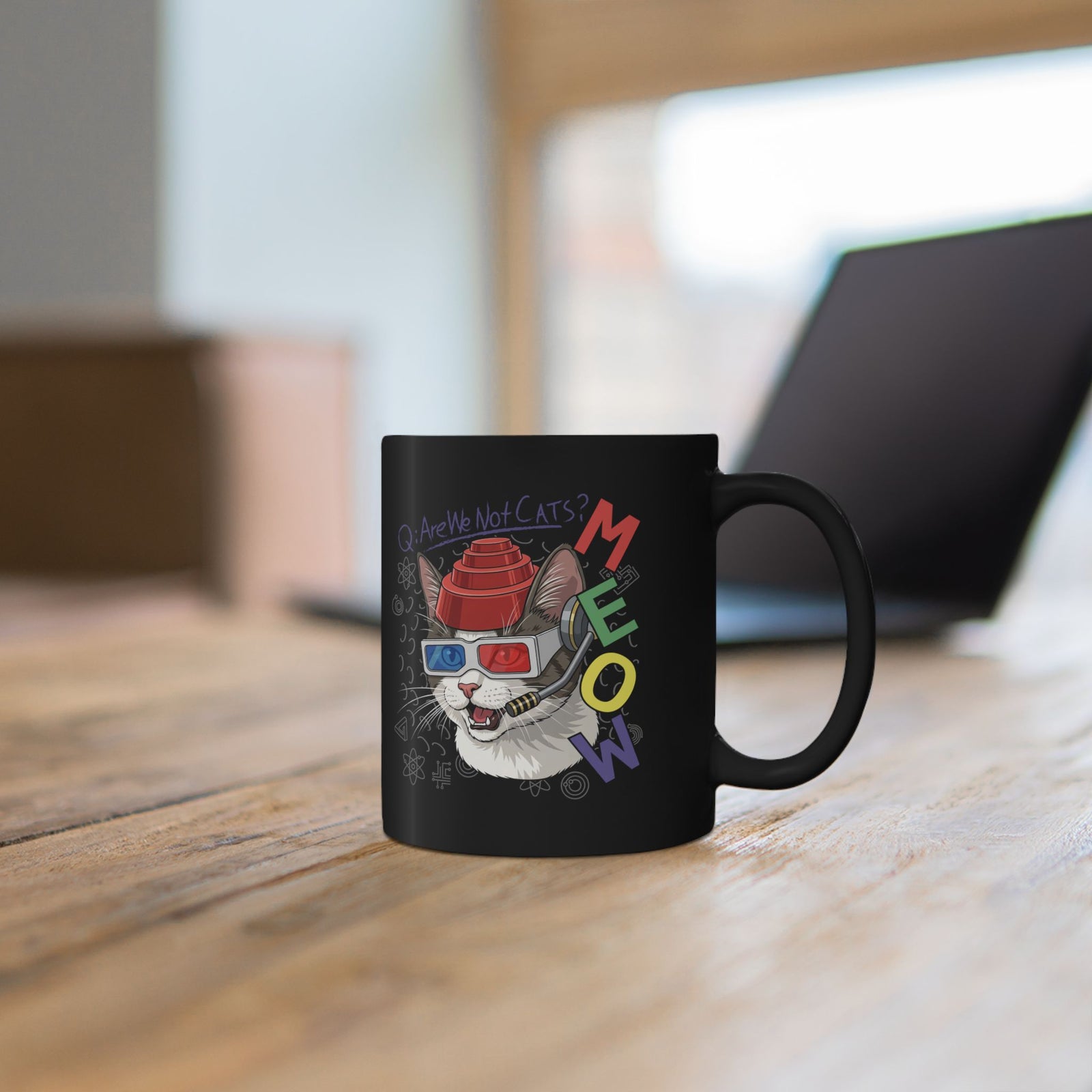 Meow Are We Not Cats Black Mug