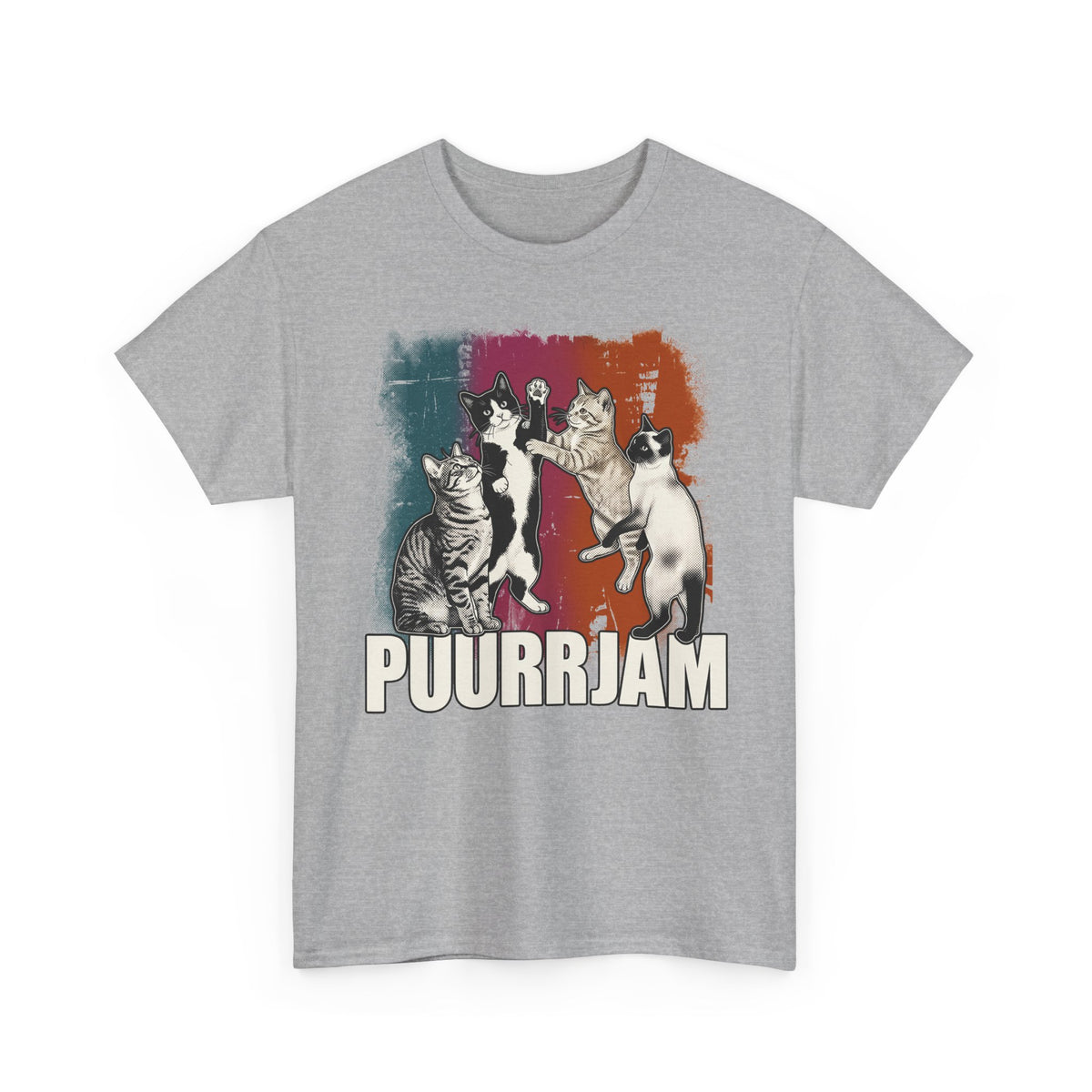 Purrjam Cat Band T‑Shirt — Vintage Retro Feline Music Graphic Tee