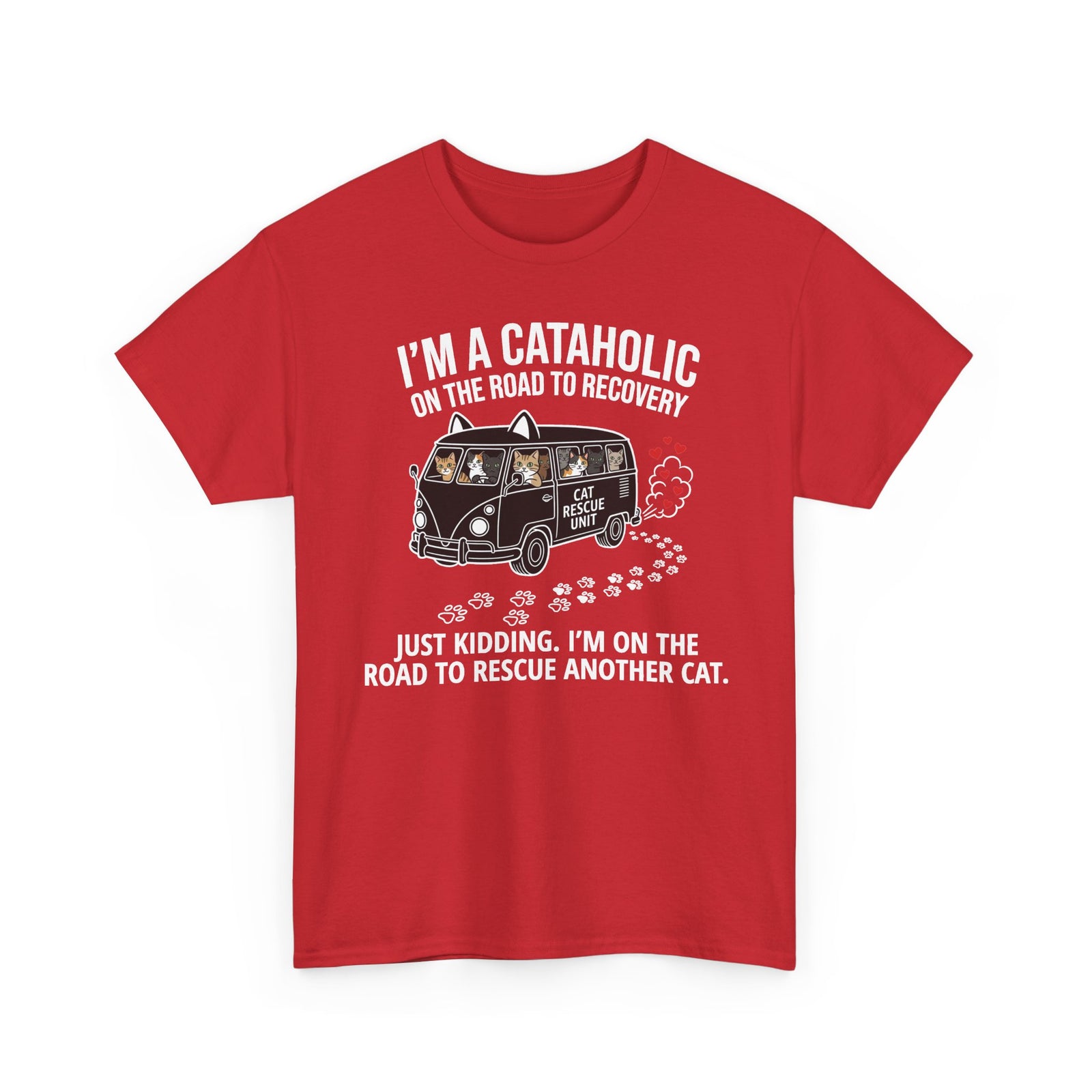 Cat Rescue T‑Shirt — "I’m a Cataholic on the Road to Recovery" Rescue Cat Tee