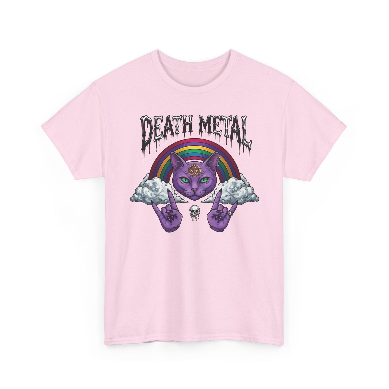 Death Metal Cat T-Shirt — Gothic Black Cat Tee for Metal Fans