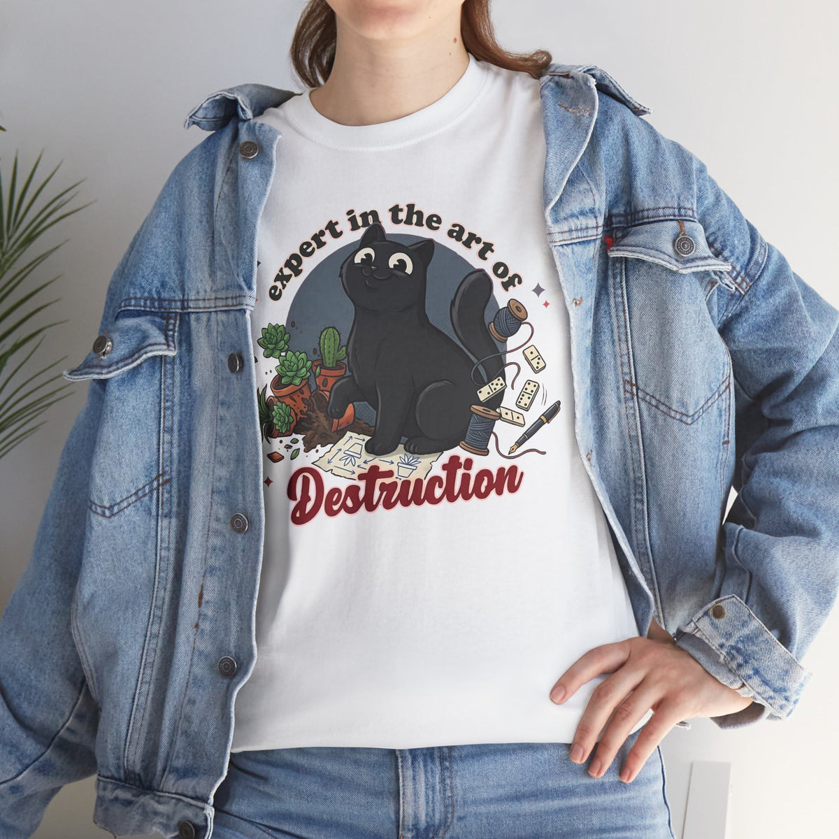 Cat Destruction T-Shirt — “Expert in the Art of Destruction” Cute Cat Plant Shirt
