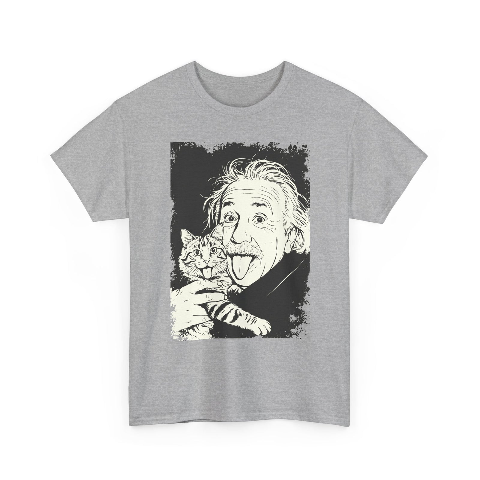 Einstein & Cat Graphic Tee — Funny Retro Science T-Shirt