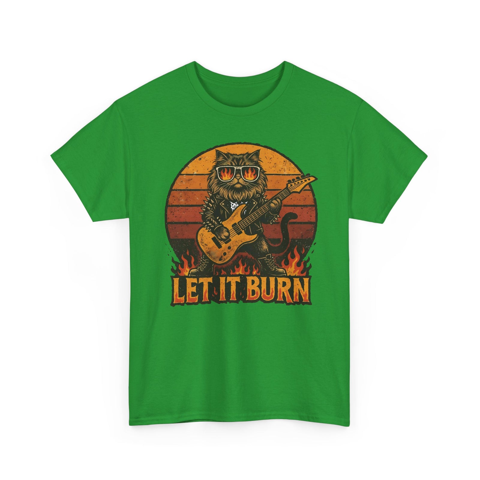 Let It Burn Rocker Cat T-Shirt — Heavy Metal Guitar Feline Graphic