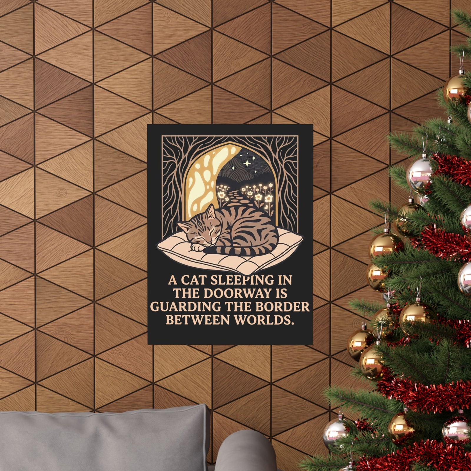 Mystical Cat Sleeping in the Doorway Poster — "Guarding the Border Between Worlds"