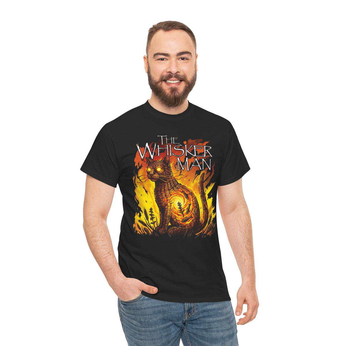 The Whisker Man Fiery Cat Horror Graphic Tee