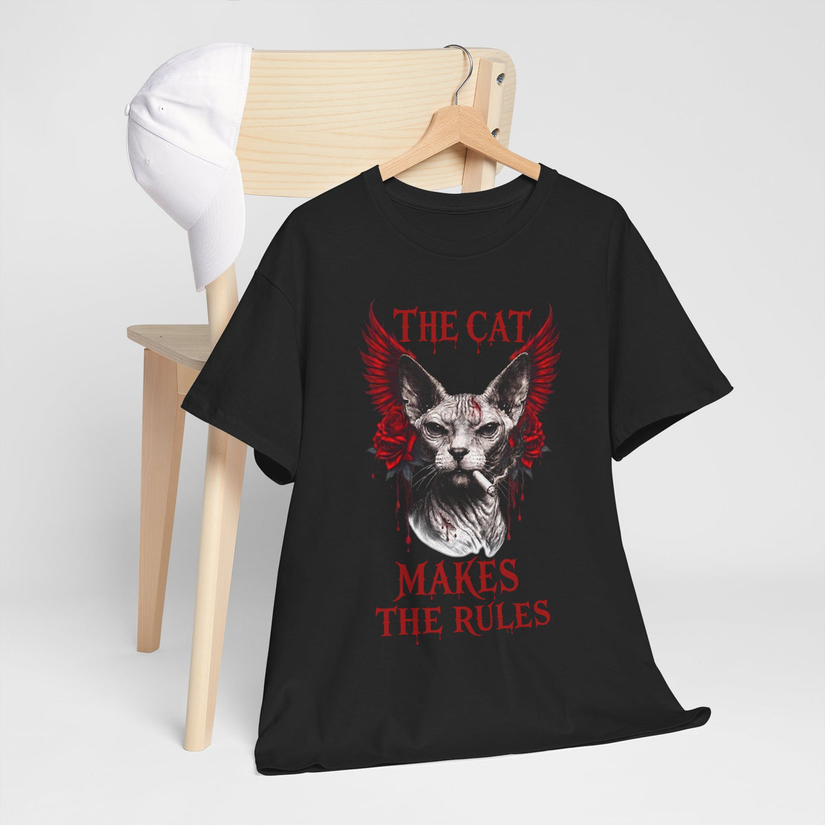 The Cat Makes The Rules T-Shirt — Funny Gothic Smoking Sphynx Tee