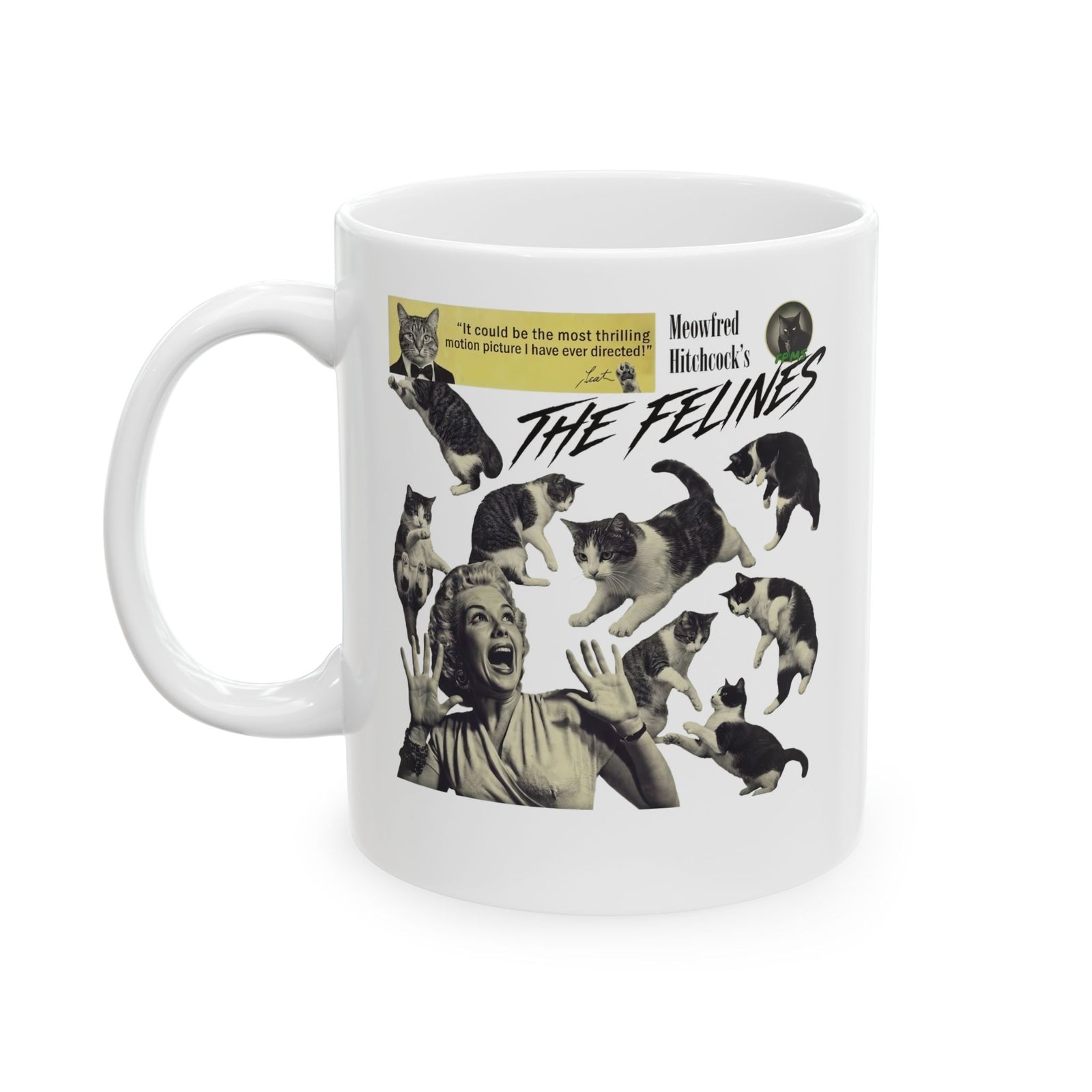 Retro Felines Ceramic Mug — Vintage Cat Graphic Mug