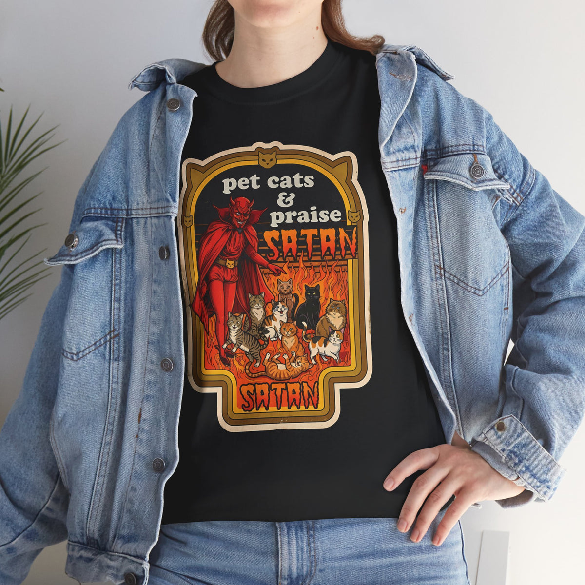Pet Cats and Praise Satan T-Shirt — Gothic Cat Lover Tee