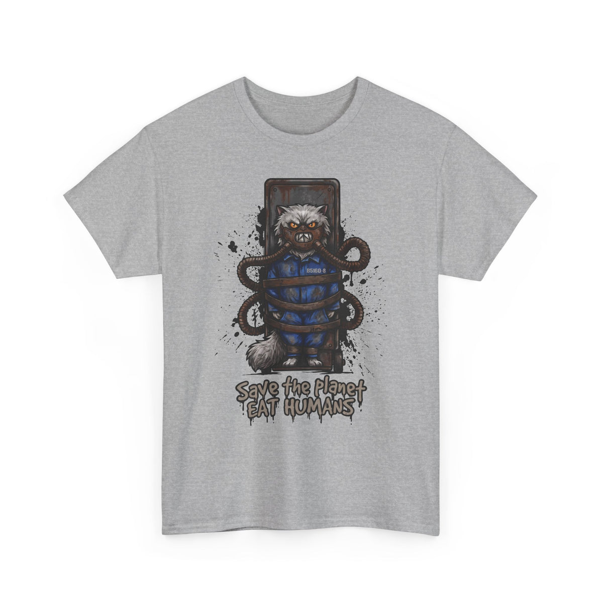 Save The Planet Eat Humans Cat T-Shirt — Horror Movie Parody Tee