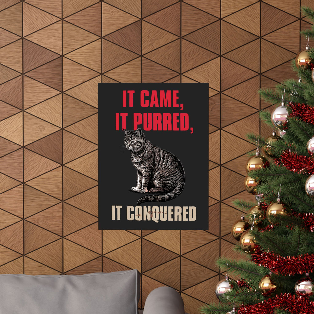 It Came It Purred It Conquered Poster — Funny Julius Caesar Cat Parody Poster