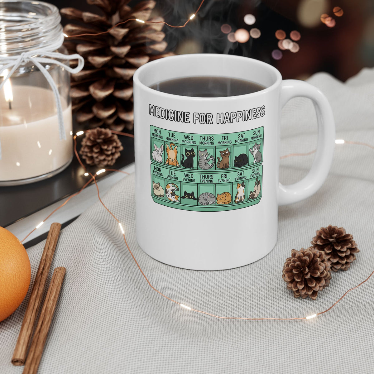 Medicine For Happiness Cat Ceramic Mug