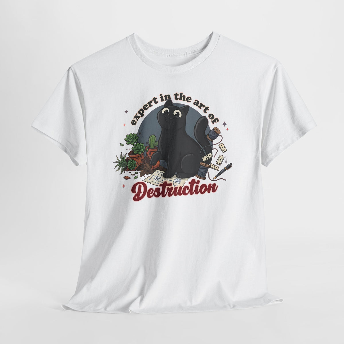Cat Destruction T-Shirt — “Expert in the Art of Destruction” Cute Cat Plant Shirt