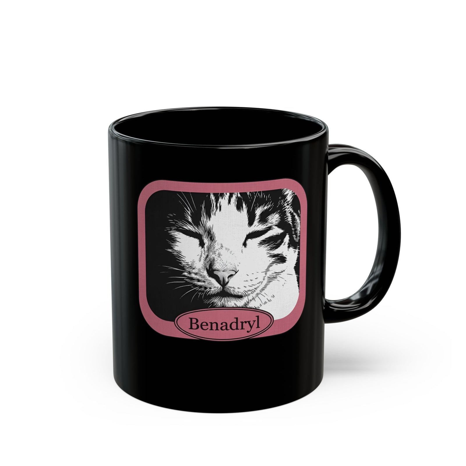 Cat After Benadryl Black Mug — Funny Groggy Cat Mug