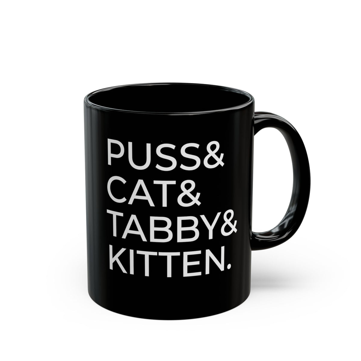 Puss and Kitten Cat Mug — Cute Tabby Cat Graphic Black Mug