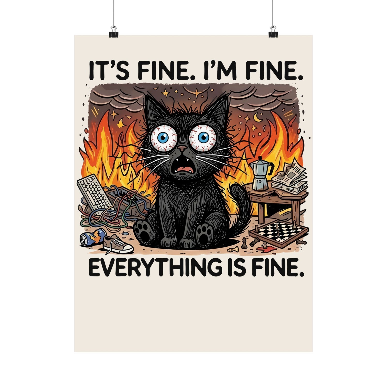 It's Fine I'm Fine Cat Poster