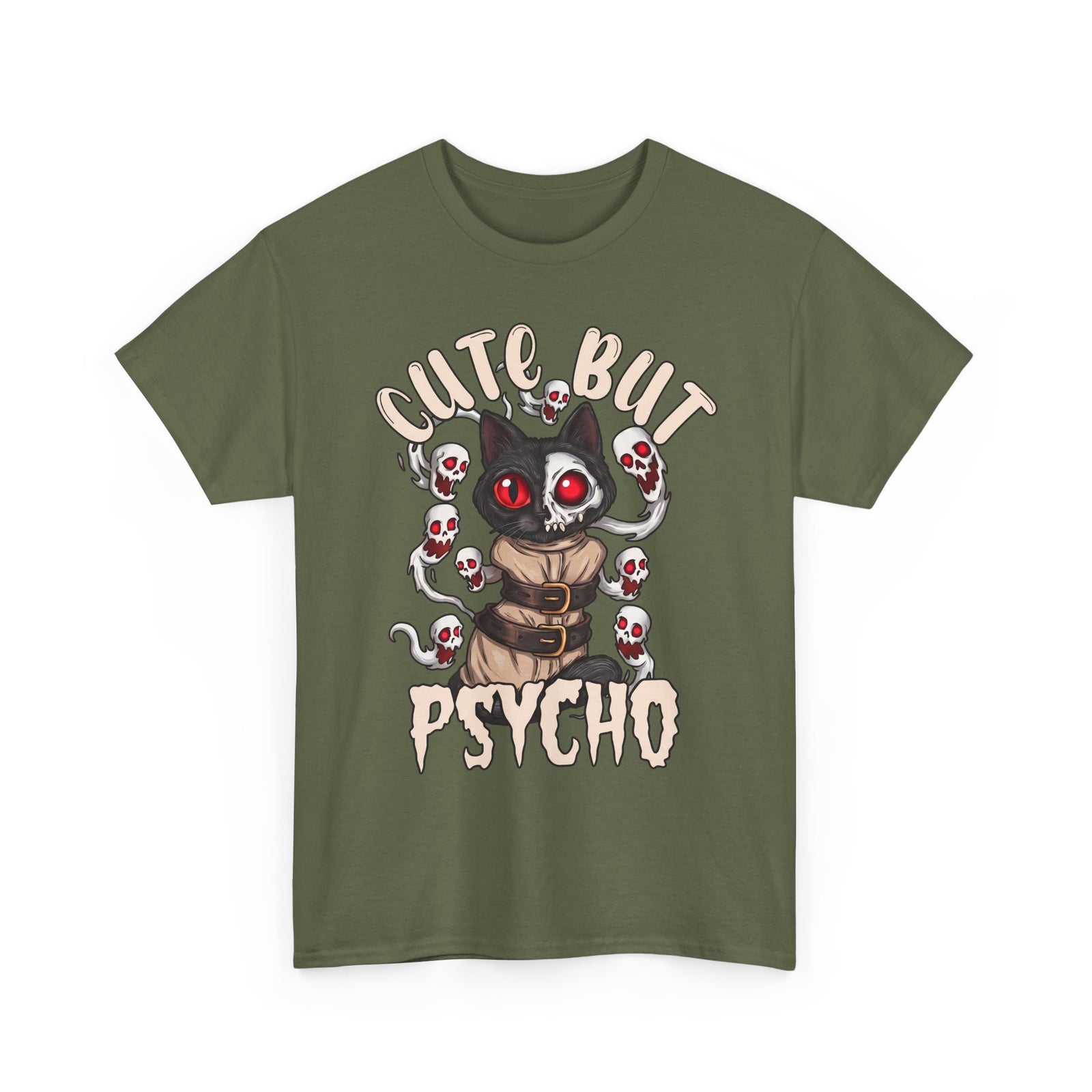 Cute But Psycho T-Shirt — Funny Straightjacket Black Cat Horror Tee
