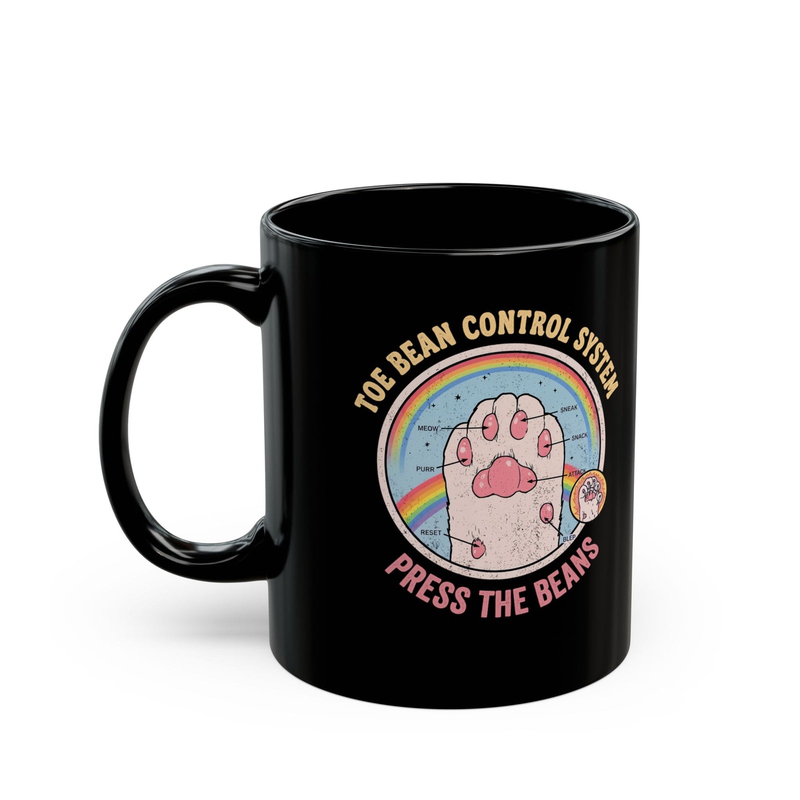 Toe Bean Control System Black Mug — Funny Cat Paw Infographic Mug