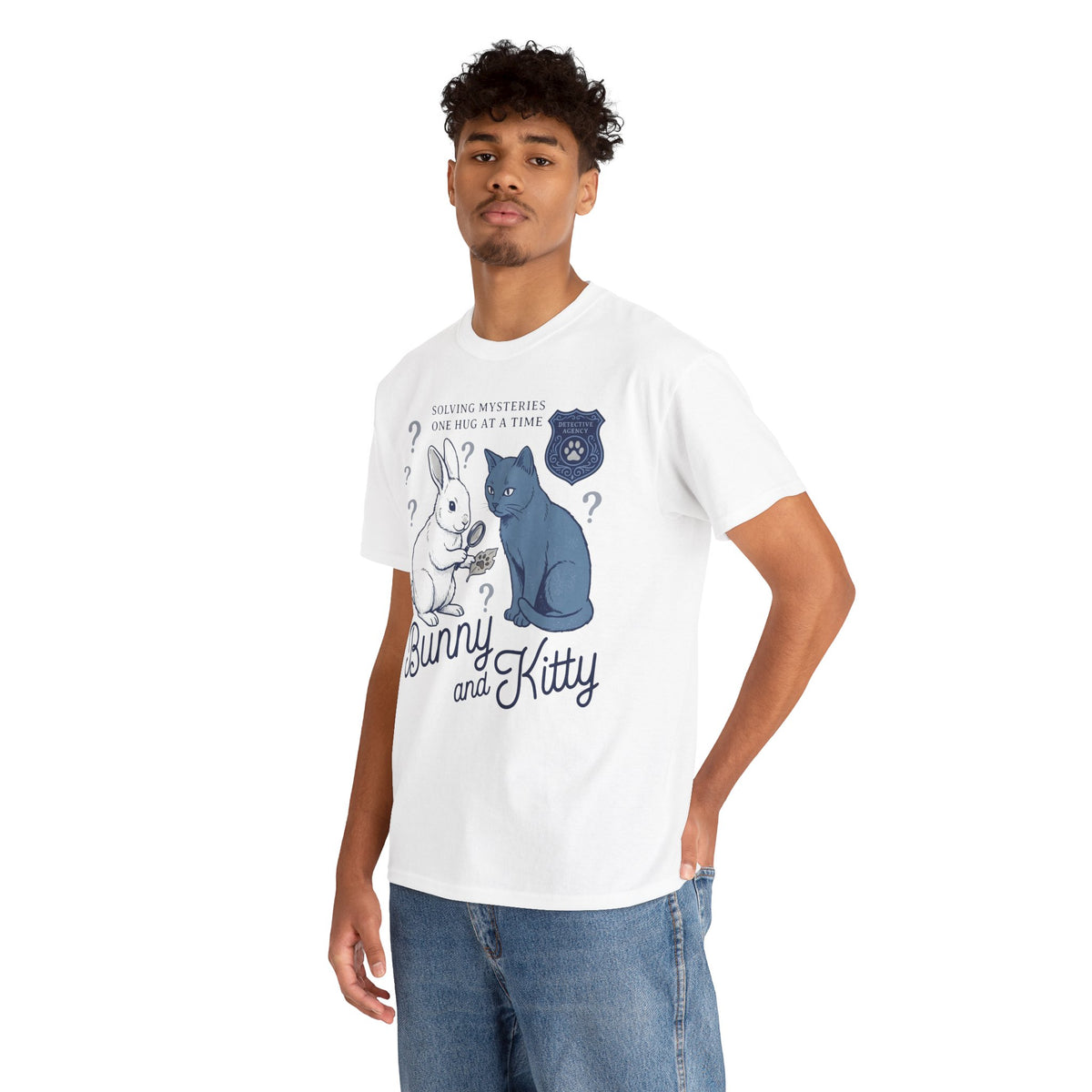 Detective Bunny & Kitty T-Shirt — Cute 'Solving Mysteries One Hug At A Time' Tee